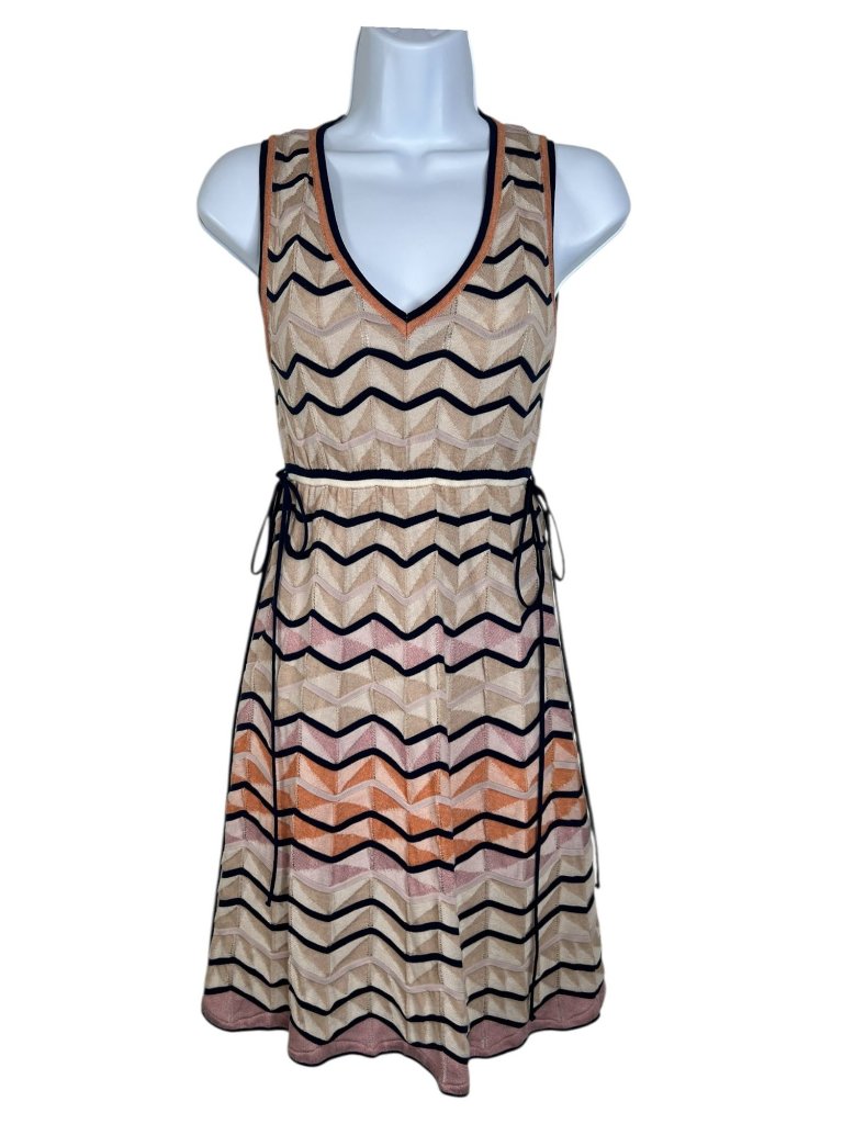 Missoni Sleeveless Chevron Knit Mini Dress Zig Zag Peach Pink Tan Fit Flare Us 4